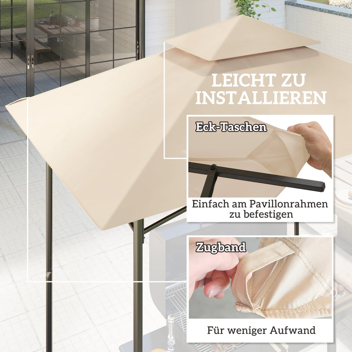 Replacement Roof for BBQ Gazebo 1.5m x 2.4m Replacement Roof Only, Double Tier Protective Cover, Water Resistant Outdoor Canopy, Roof Fits Outdoor BBQ Tent, Beige