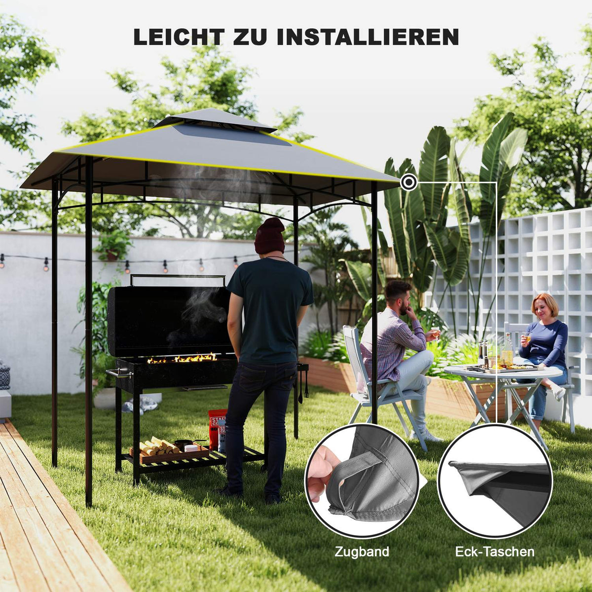 Replacement Roof for BBQ Gazebo 1.5m x 2.4m Replacement Roof Only, Double Tier Protective Cover, Water Resistant Outdoor Canopy, Roof Fits Outdoor BBQ Tent, Dark Gray