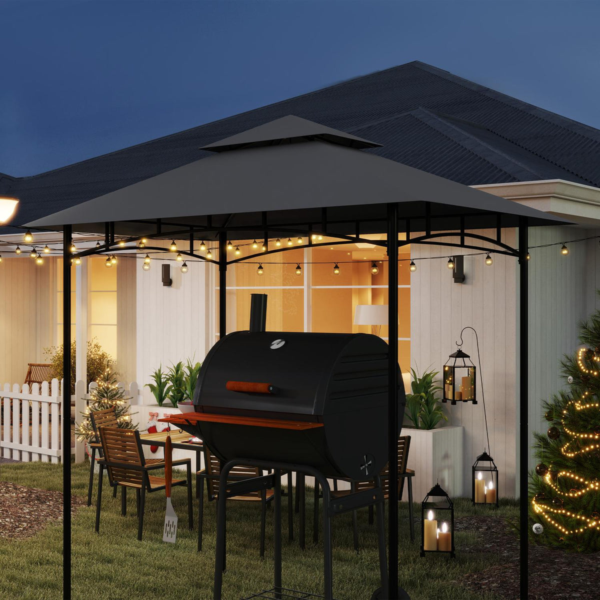 Replacement Roof for BBQ Gazebo 1.5m x 2.4m Replacement Roof Only, Double Tier Protective Cover, Water Resistant Outdoor Canopy, Roof Fits Outdoor BBQ Tent, Dark Gray