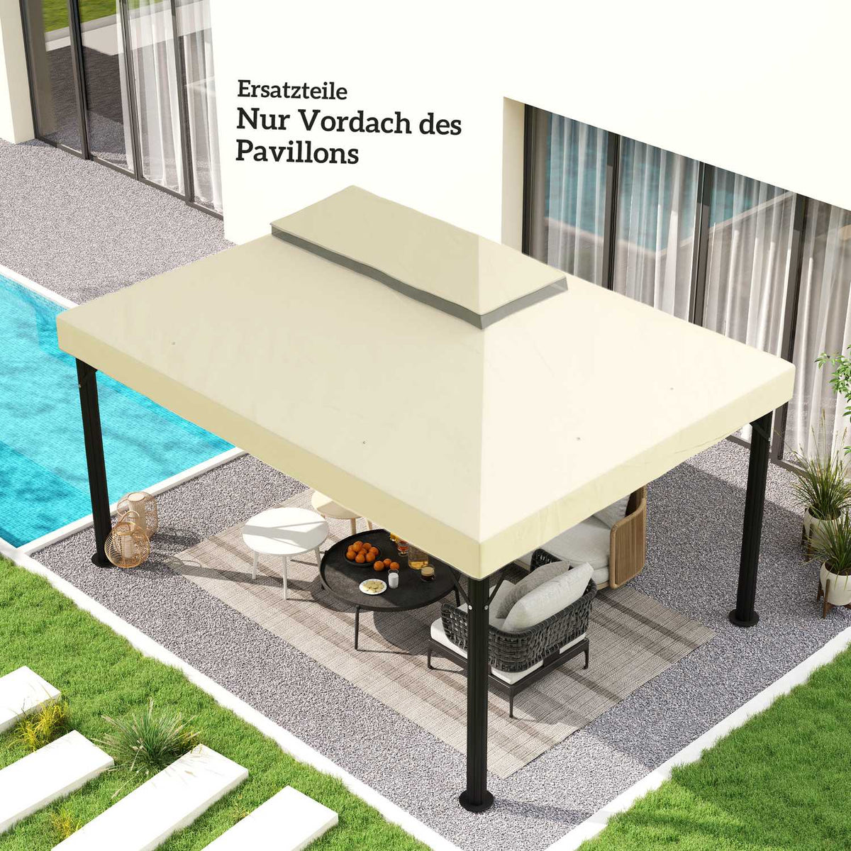 Replacement Roof for Garden Gazebo 3 x 4 m, Waterproof 370g/㎡ Double Roof Protective Cover, Rain Cover Replacement Cover, UPF30+, for Garden, Party, Patio, Cream White