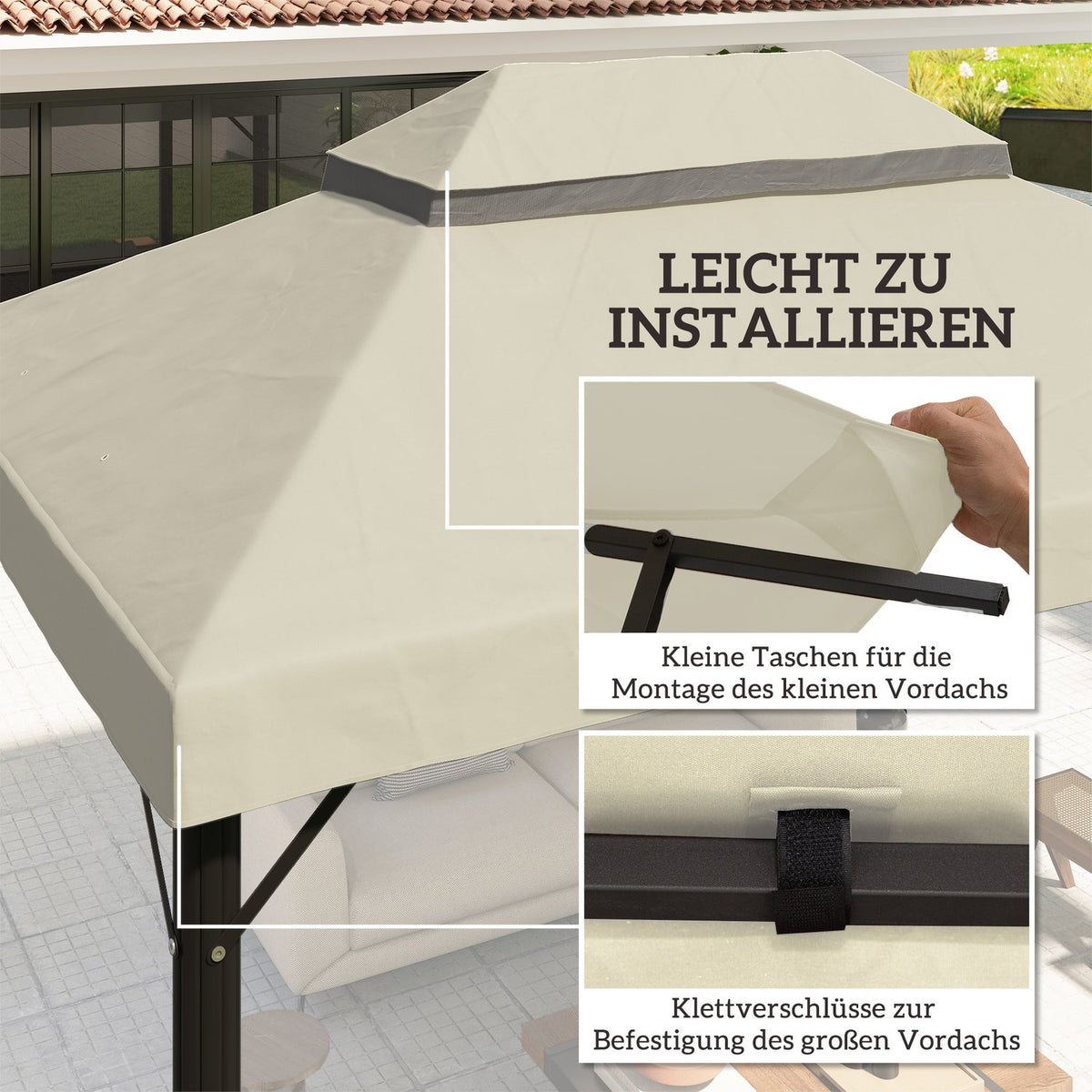 Replacement Roof for Garden Gazebo 3 x 4 m, Waterproof 370g/㎡ Double Roof Protective Cover, Rain Cover Replacement Cover, UPF30+, for Garden, Party, Patio, Cream White
