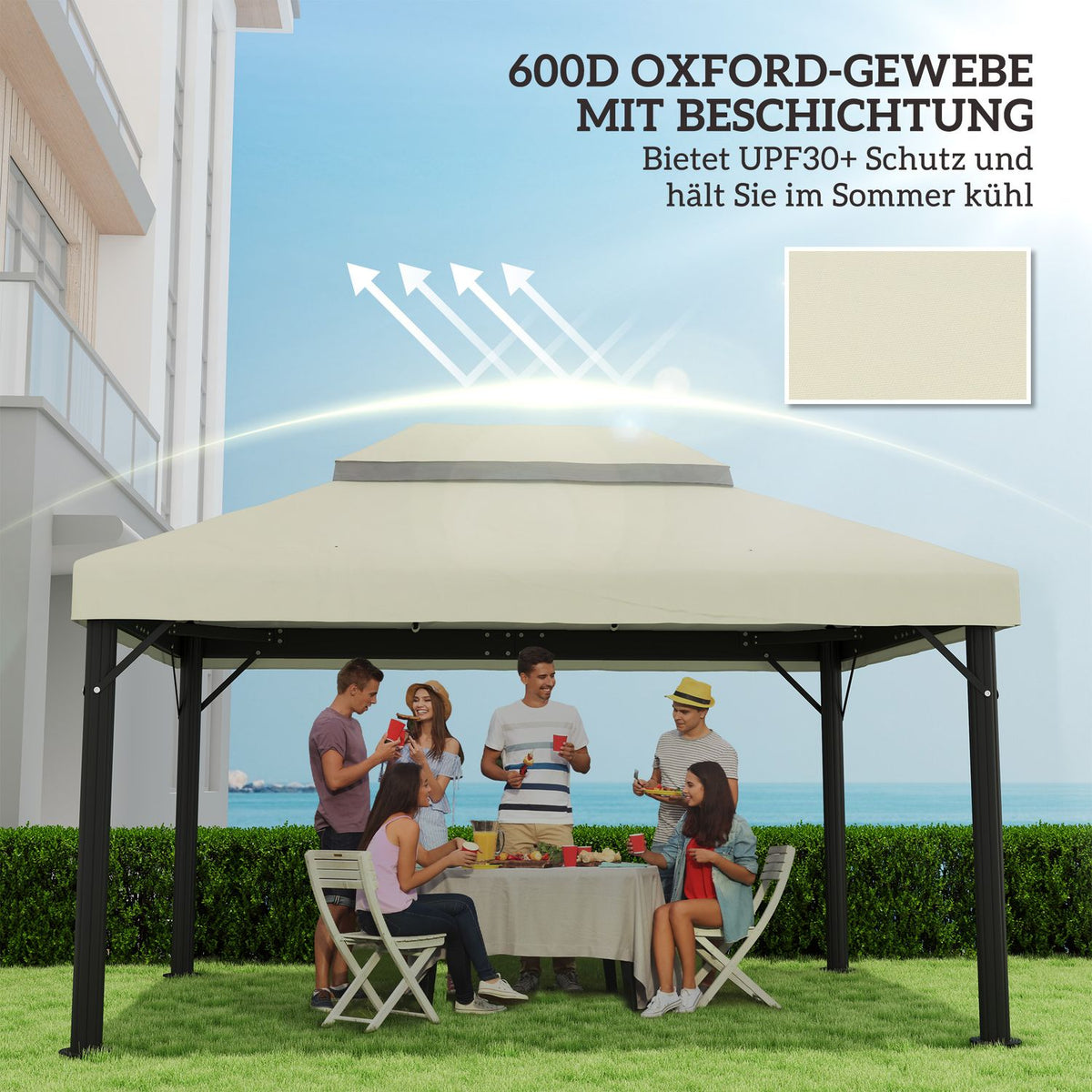Replacement Roof for Garden Gazebo 3 x 4 m, Waterproof 370g/㎡ Double Roof Protective Cover, Rain Cover Replacement Cover, UPF30+, for Garden, Party, Patio, Cream White