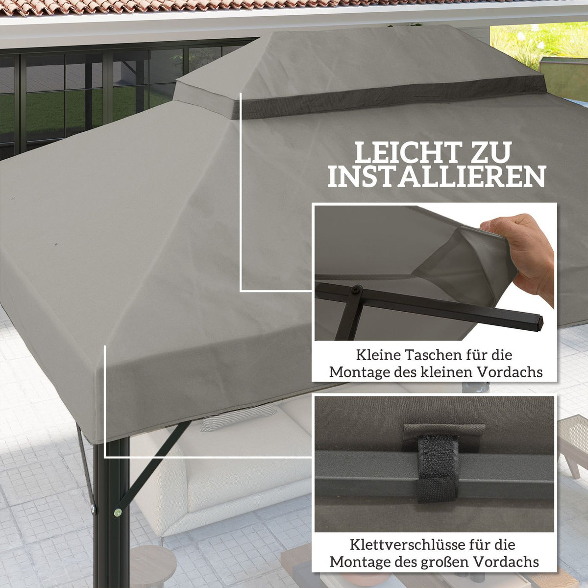 Replacement Roof for Garden Gazebo 3 x 4 m, Waterproof 370g/㎡ Double Roof Protective Cover, Rain Cover Replacement Cover, UPF30+, for Garden, Party, Patio, Light Gray
