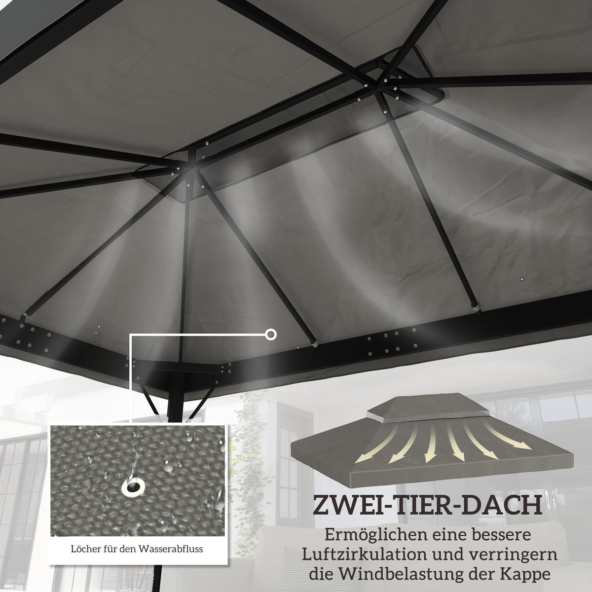 Replacement Roof for Garden Gazebo 3 x 4 m, Waterproof 370g/㎡ Double Roof Protective Cover, Rain Cover Replacement Cover, UPF30+, for Garden, Party, Patio, Light Gray