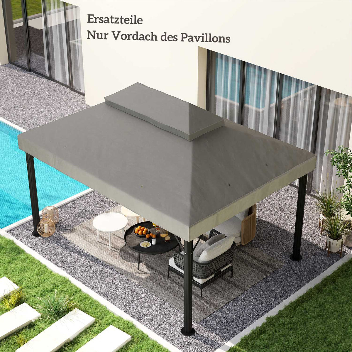 Replacement Roof for Garden Gazebo 3 x 4 m, Waterproof 370g/㎡ Double Roof Protective Cover, Rain Cover Replacement Cover, UPF30+, for Garden, Party, Patio, Light Gray