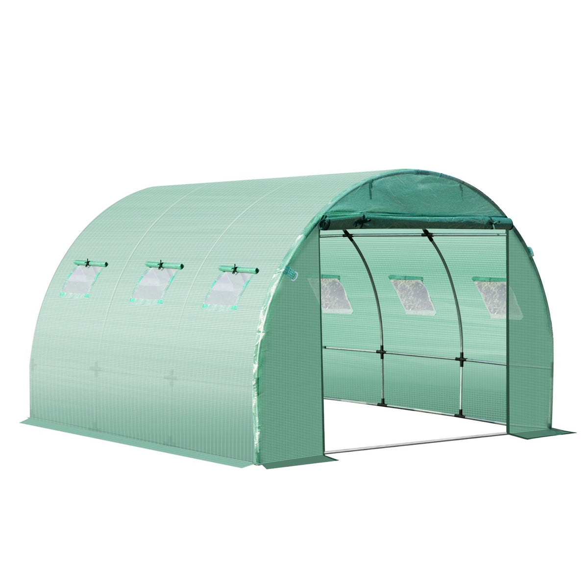 Replacement Tarpaulin for Garden Greenhouse Tunnel 9 m², Tarpaulin Dimensions 3L x 3W x 2H m PE Anti-UV Waterproof 6 Windows + Rollable Zip Door Green