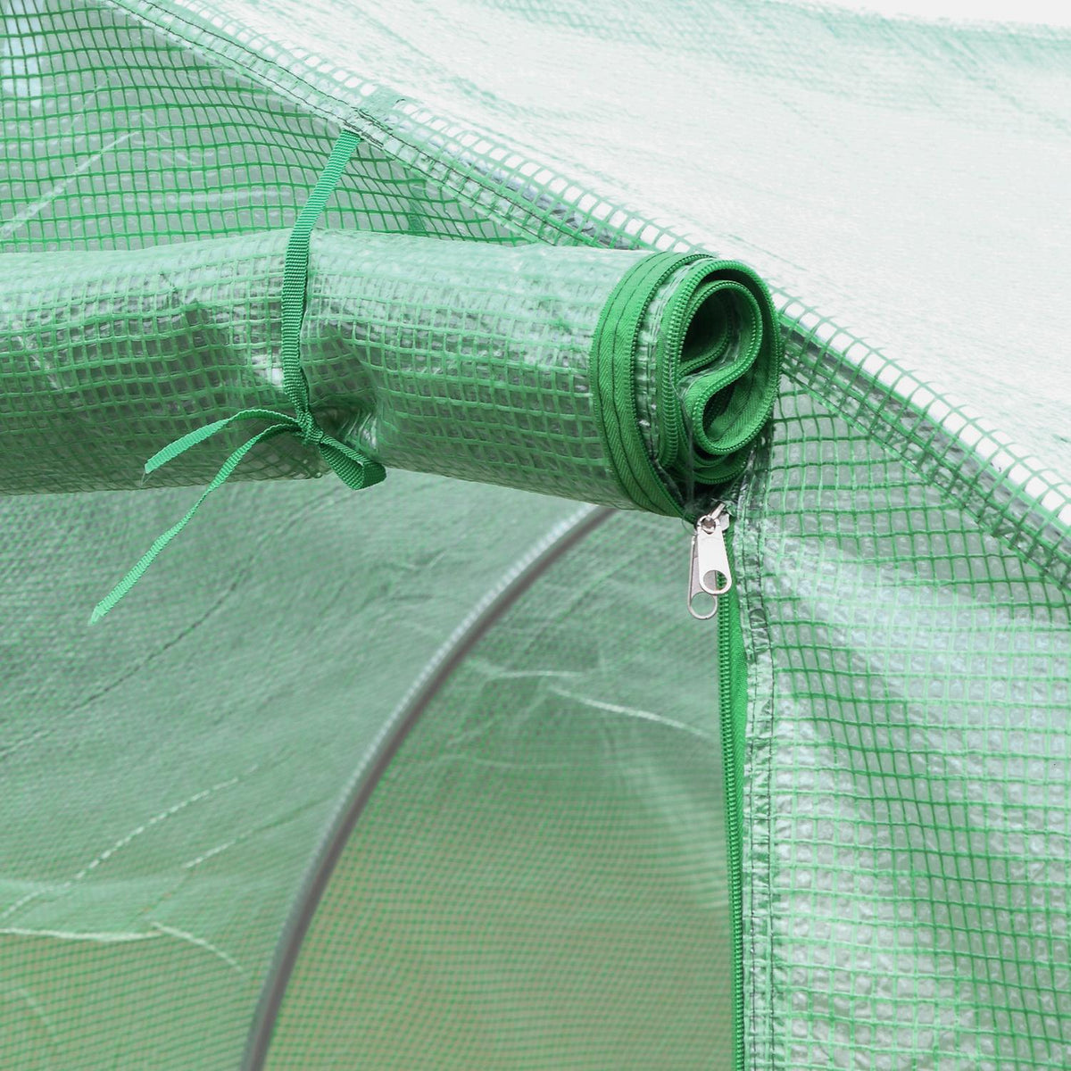 Replacement Tarpaulin for Garden Greenhouse Tunnel 9 m², Tarpaulin Dimensions 3L x 3W x 2H m PE Anti-UV Waterproof 6 Windows + Rollable Zip Door Green