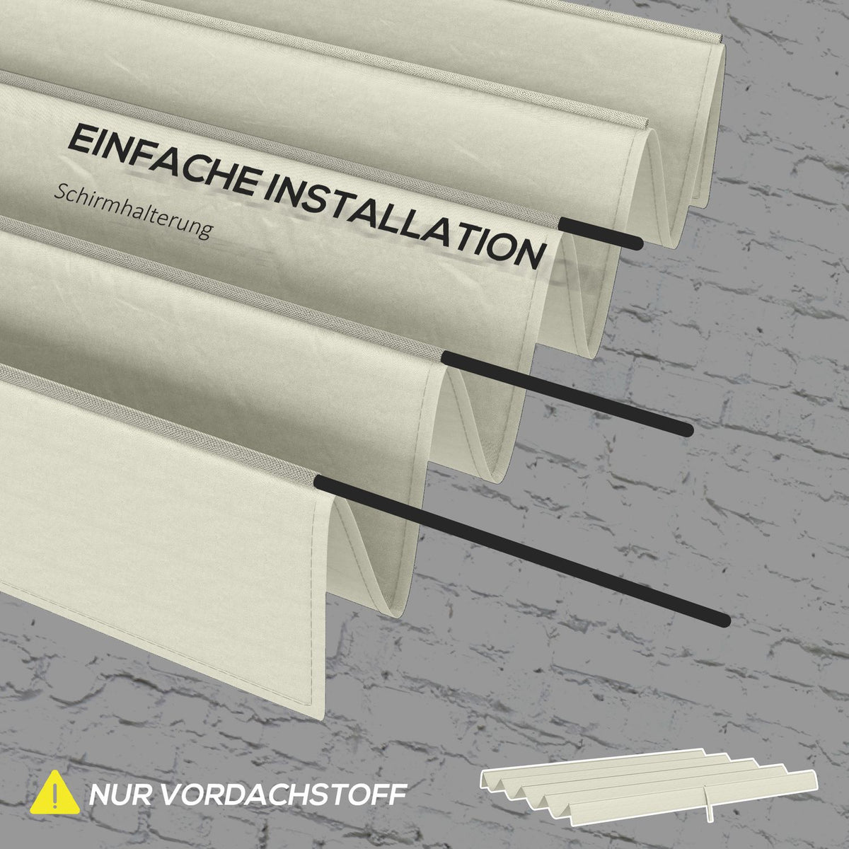 Replacement roof for 2.85 x 2 m pergola, water-repellent retractable wave canopy with rain drainage holes, UV protection 30+, winterproof shade cover for garden, balcony, terrace, cream white