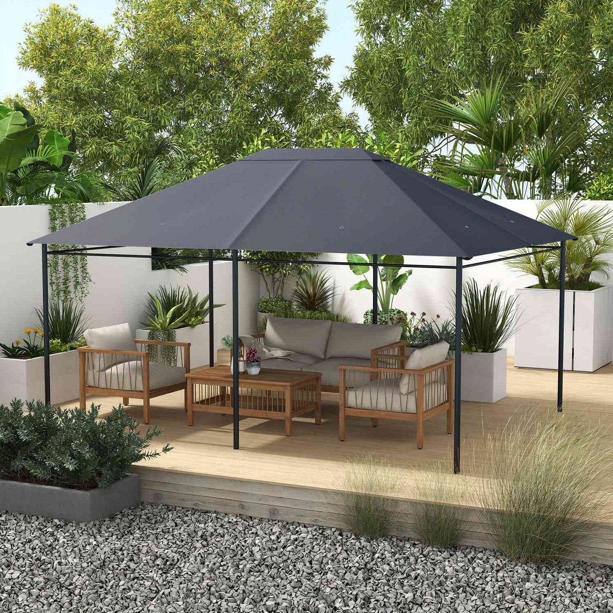 Replacement roof for pavilion 4 x 3m, water-repellent pavilion roof with UV protection 30+, replacement cover for garden pavilion, spare parts made of polyester fabric, 180 g/m², dark gray