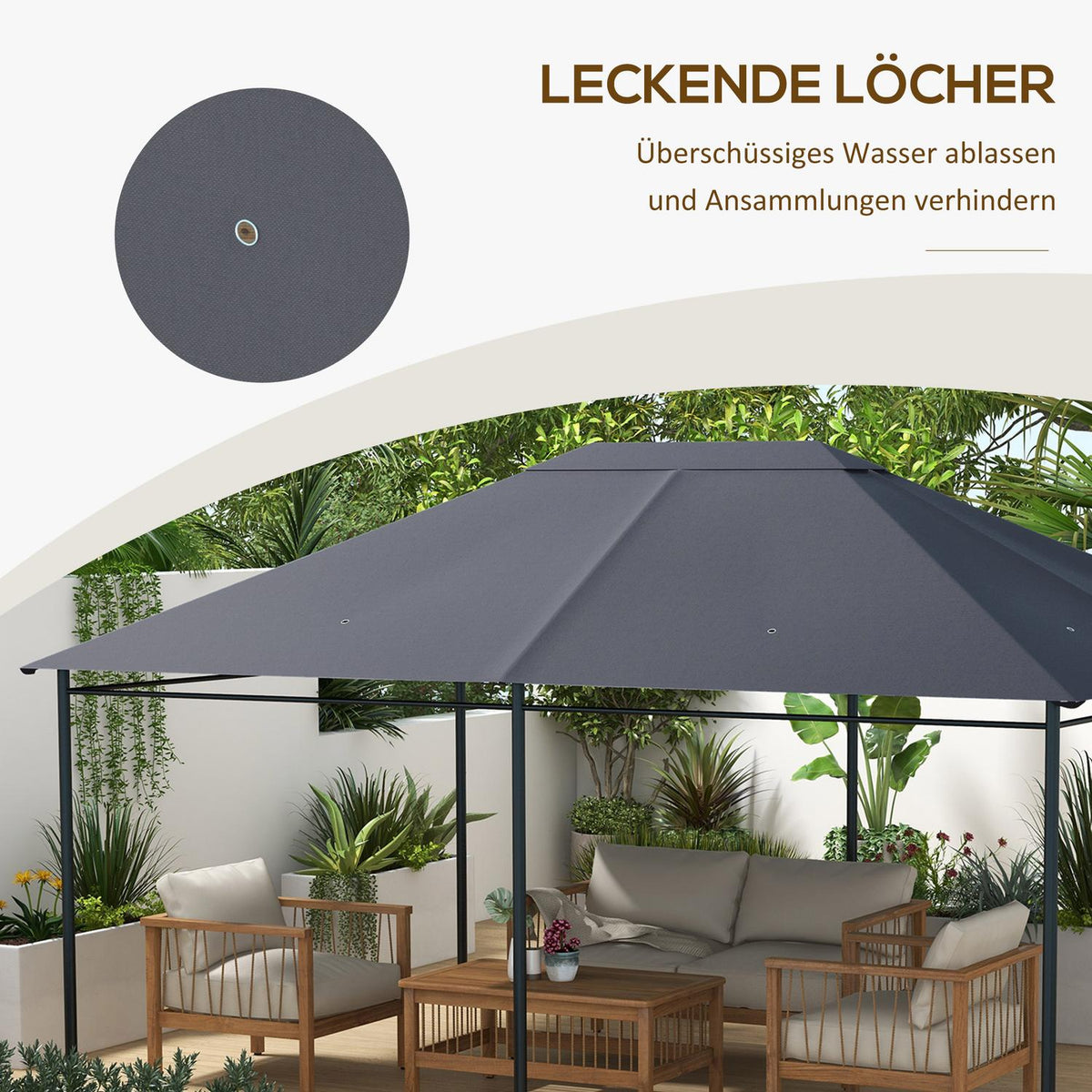 Replacement roof for pavilion 4 x 3m, water-repellent pavilion roof with UV protection 30+, replacement cover for garden pavilion, spare parts made of polyester fabric, 180 g/m², dark gray