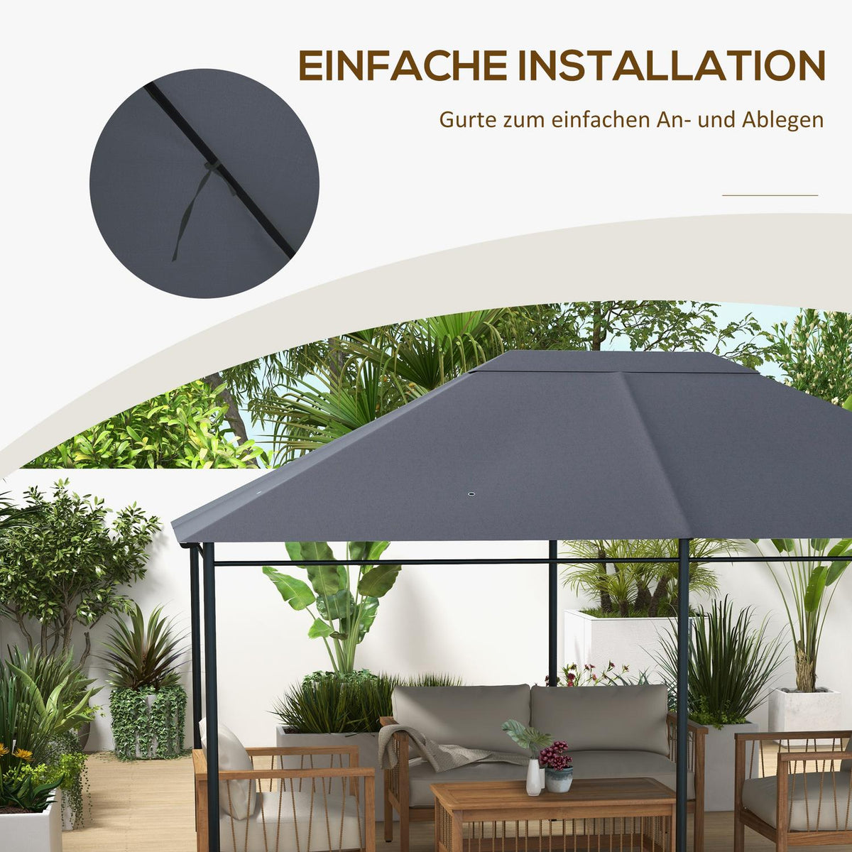 Replacement roof for pavilion 4 x 3m, water-repellent pavilion roof with UV protection 30+, replacement cover for garden pavilion, spare parts made of polyester fabric, 180 g/m², dark gray