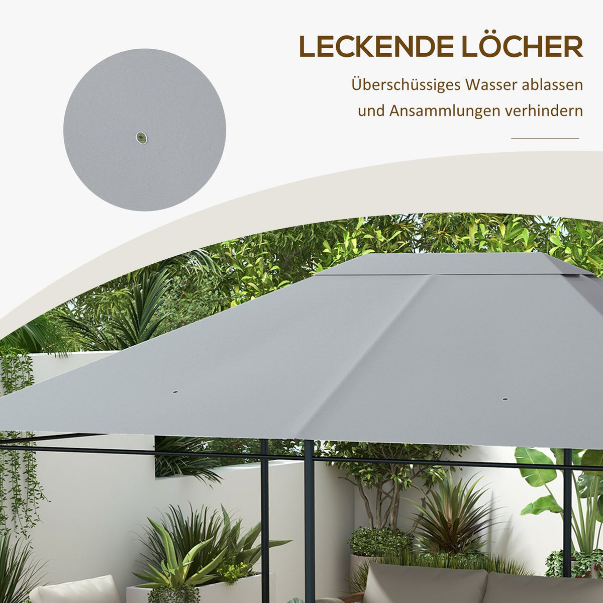 Replacement roof for pavilion 4 x 3m, water-repellent pavilion roof with UV protection 30+, replacement cover for garden pavilion, spare parts made of polyester fabric, 180 g/m², light gray