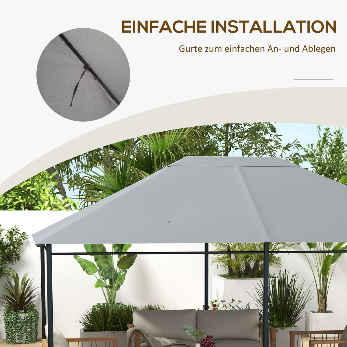 Replacement roof for pavilion 4 x 3m, water-repellent pavilion roof with UV protection 30+, replacement cover for garden pavilion, spare parts made of polyester fabric, 180 g/m², light gray