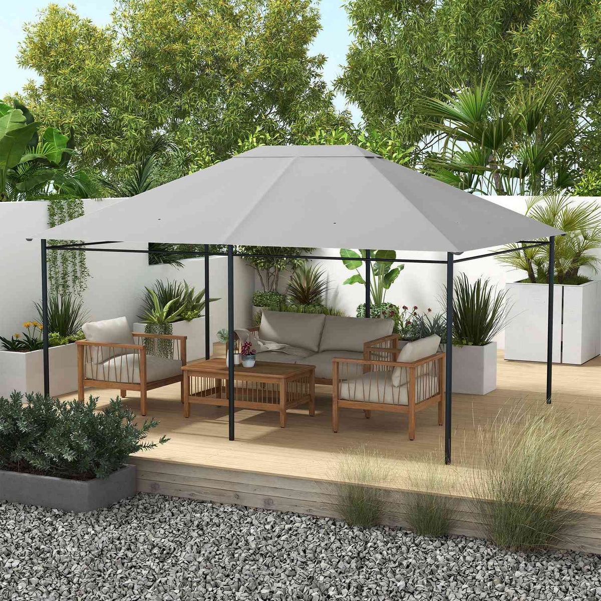Replacement roof for pavilion 4 x 3m, water-repellent pavilion roof with UV protection 30+, replacement cover for garden pavilion, spare parts made of polyester fabric, 180 g/m², light gray