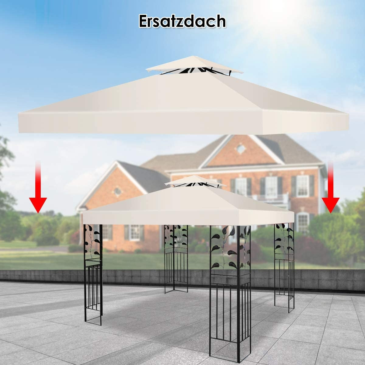 Replacement top cover 300 x 300 cm patio canopy for double-story gazebo beige