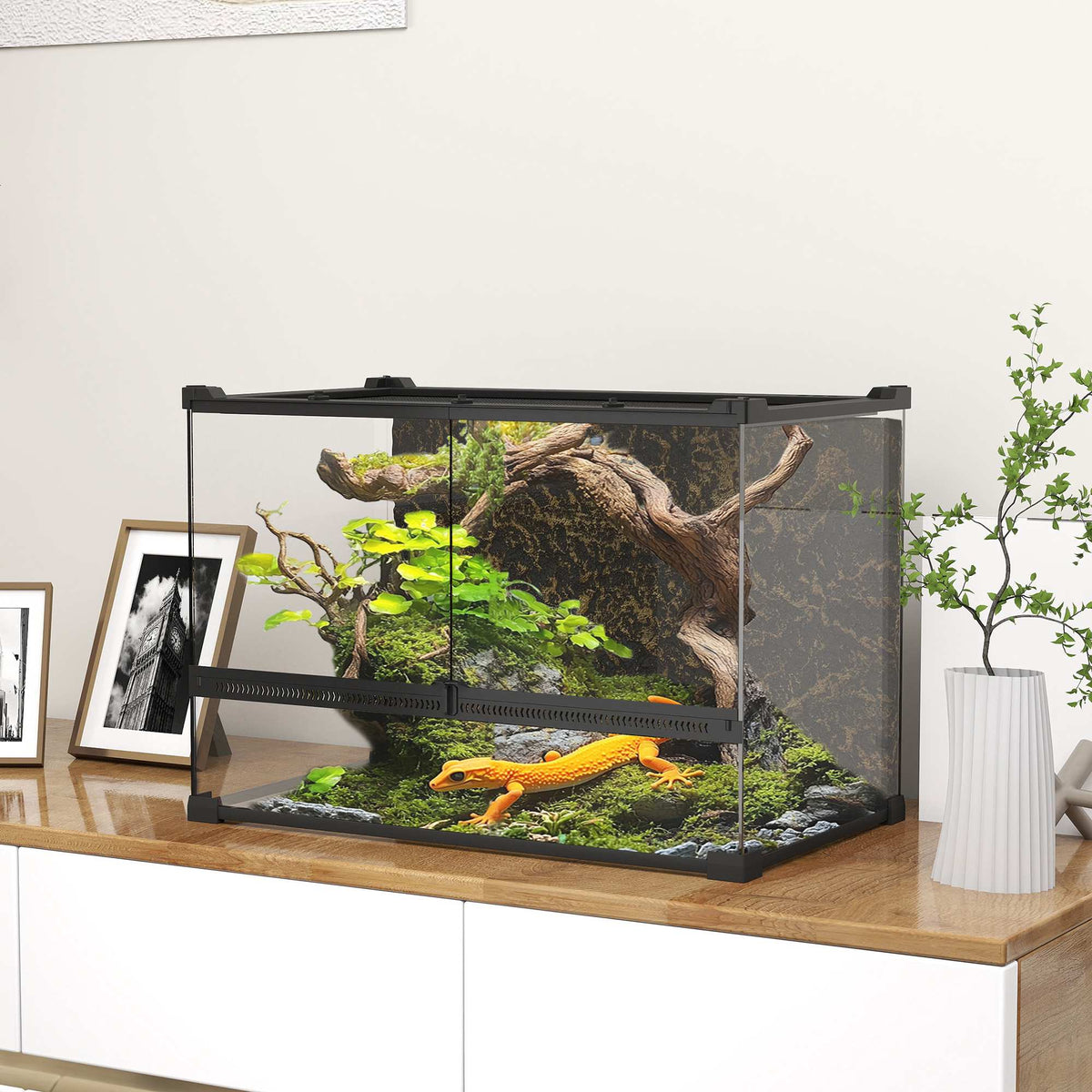Reptile Glass Terrarium 48L, Front Ventilation, 50x30x35 cm