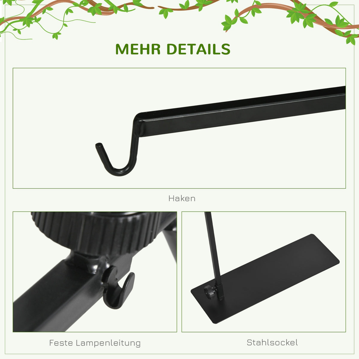Reptile Lamp Stand Adjustable Heat Lamp Holder Base 4 Wire Slots Steel Black