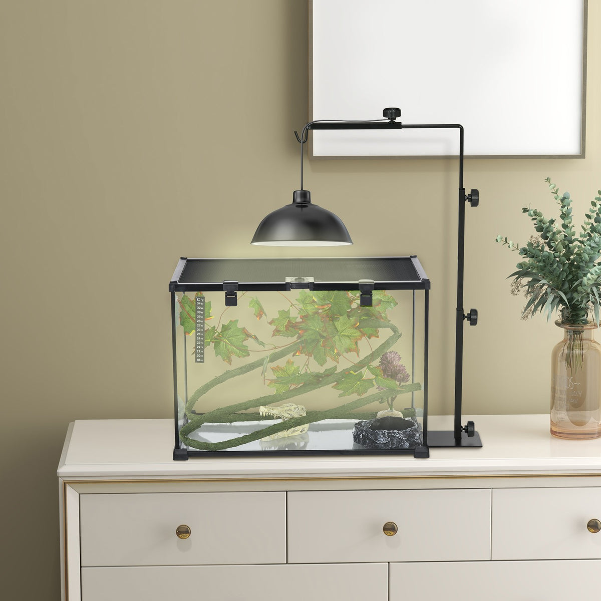 Reptile Lamp Stand Adjustable Heat Lamp Holder Base 4 Wire Slots Steel Black