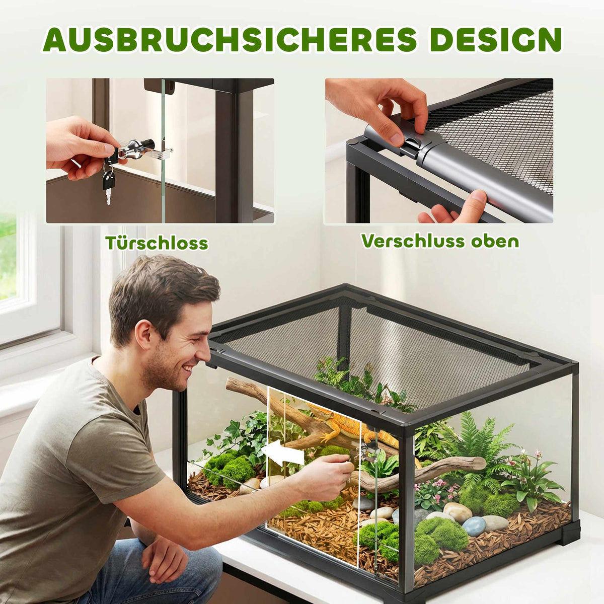 Reptile Vivarium, 86L, Sliding Doors, Secure, 60x45x32 cm