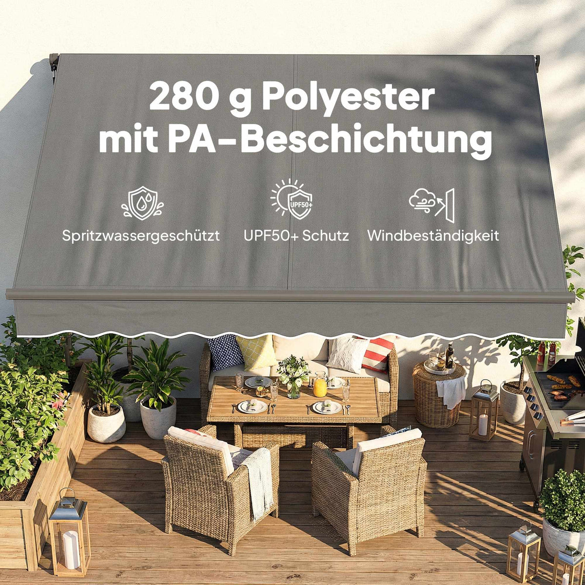 Retractable Awning, 10m², Dark Grey, Manual Crank