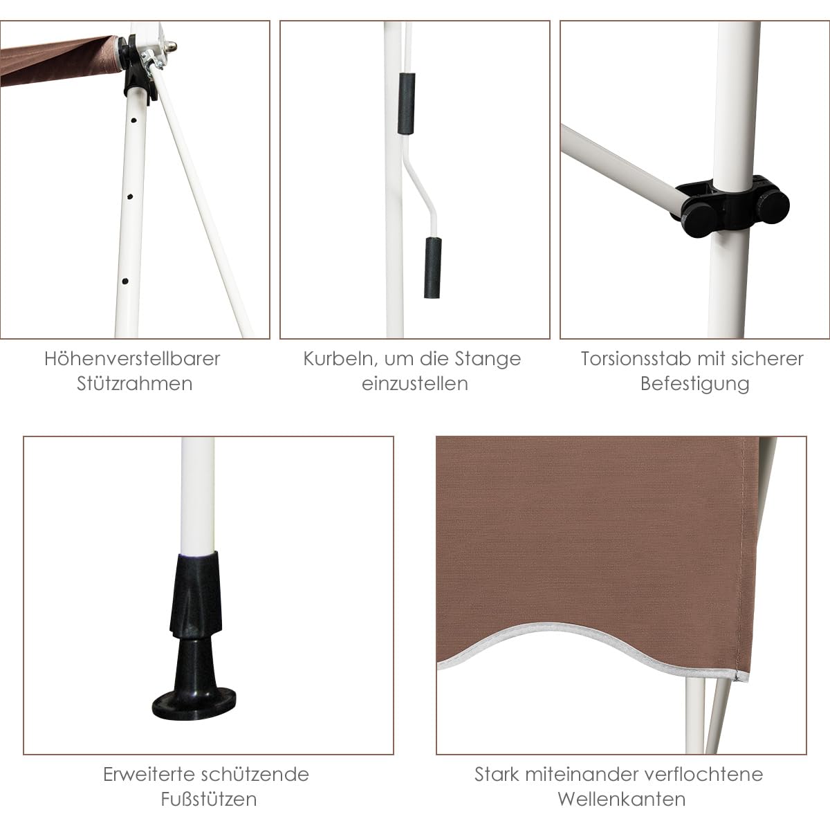 Retractable Awning 200cm, No-Drill, UV-Resistant, Adjustable