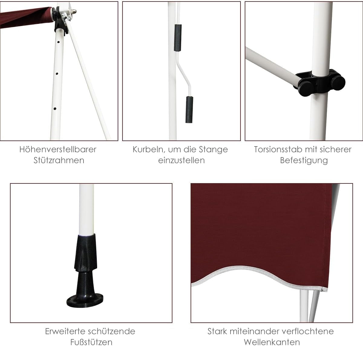 Retractable Awning 200cm, UV-Resistant, Adjustable Height