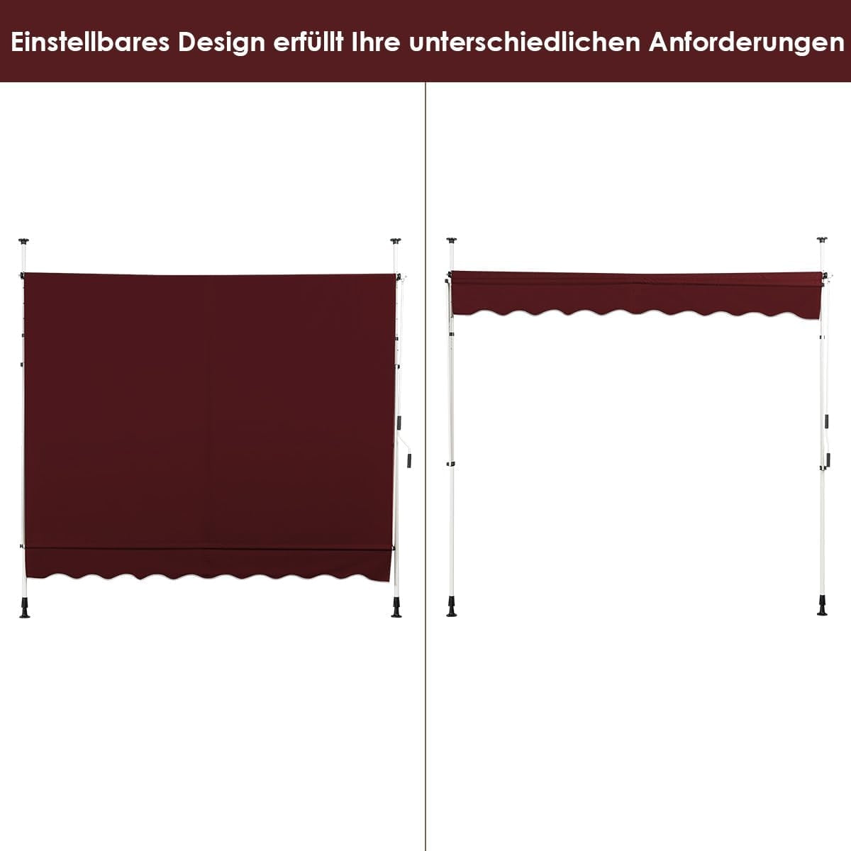 Retractable Awning 200cm, UV-Resistant, Adjustable Height
