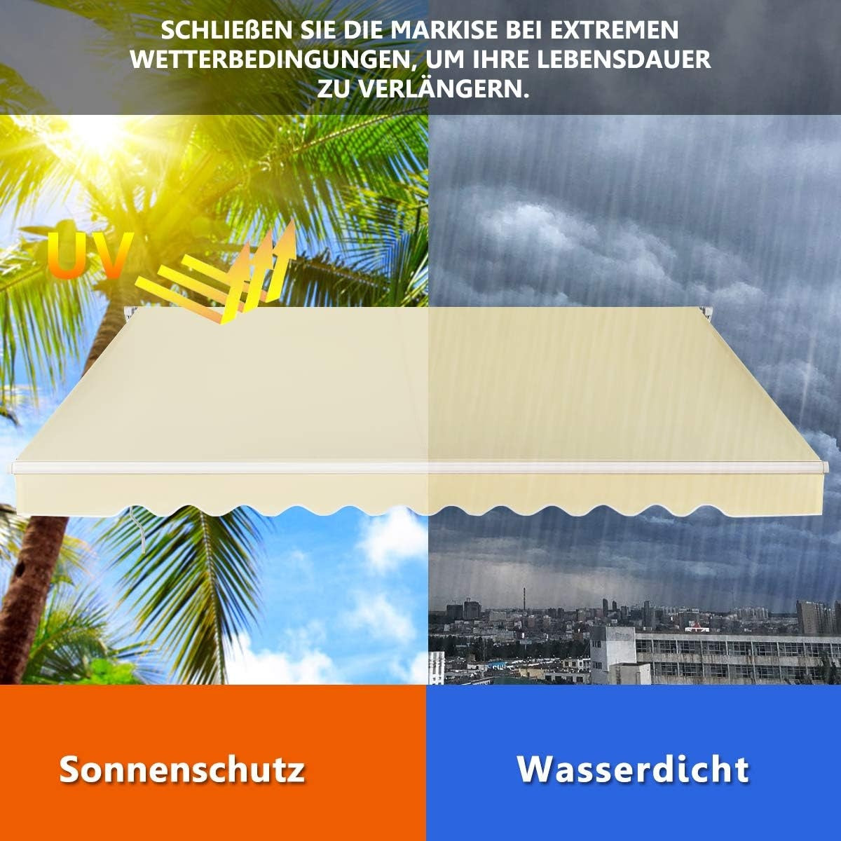 Retractable Balcony Awning, 360x300 cm, Beige