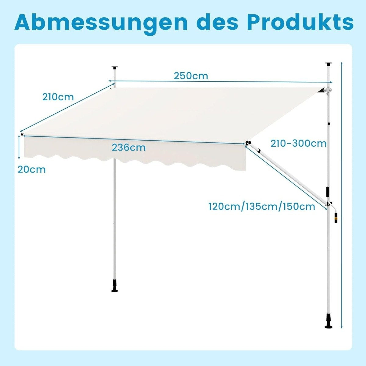 Retractable Balcony Awning, No-Drill, Adjustable Height, White