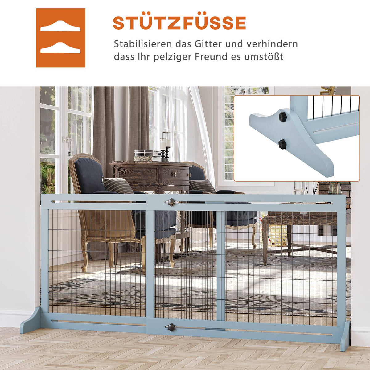 Retractable Dog Gate, Wood and Steel, 180 cm Wide