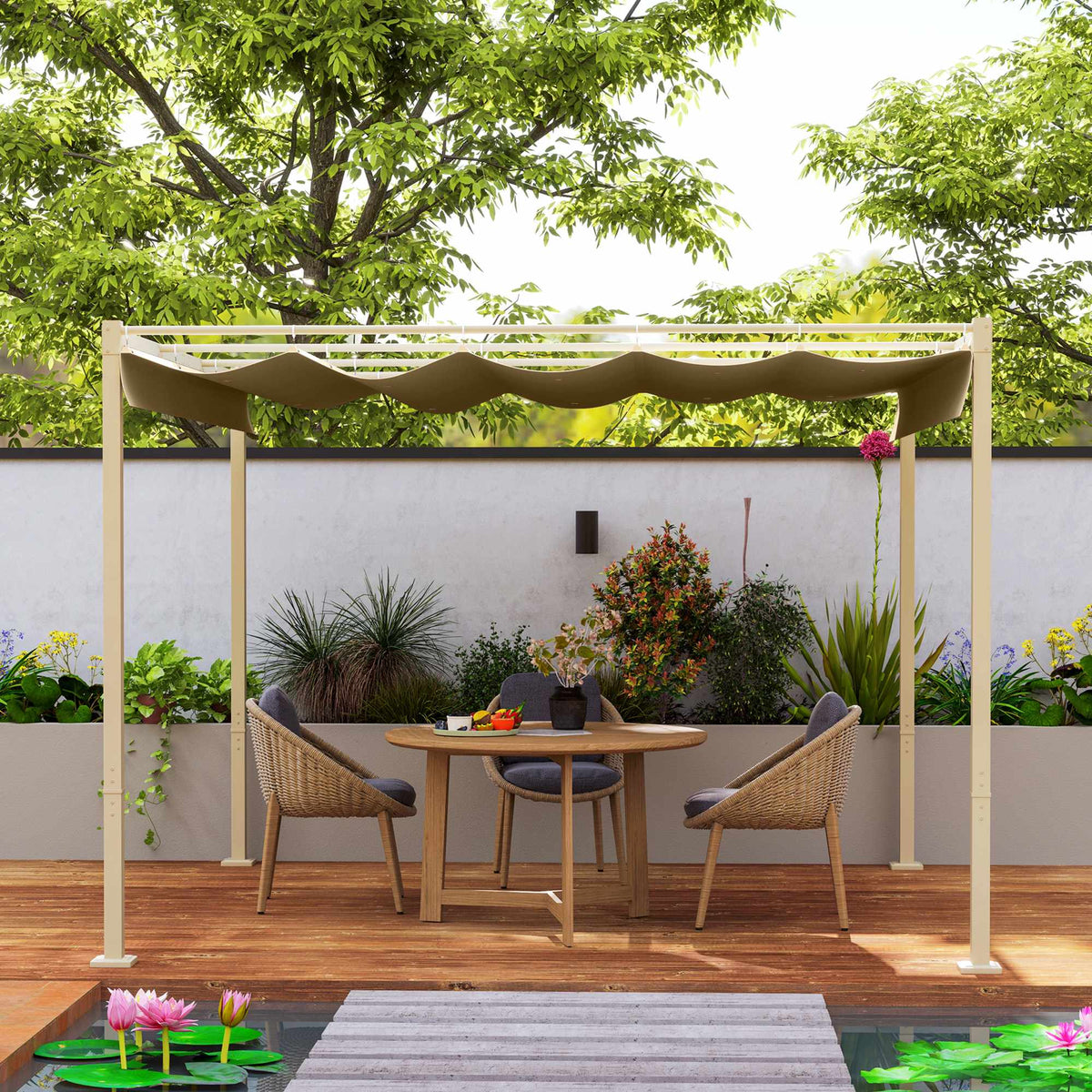 Retractable Garden Pergola, 3x3m, Khaki, UPF30+ Roof