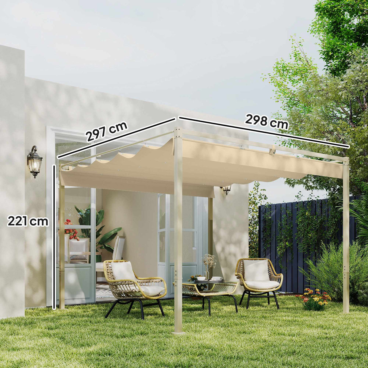 Retractable Garden Pergola, 3x3m, Khaki, UPF30+ Roof