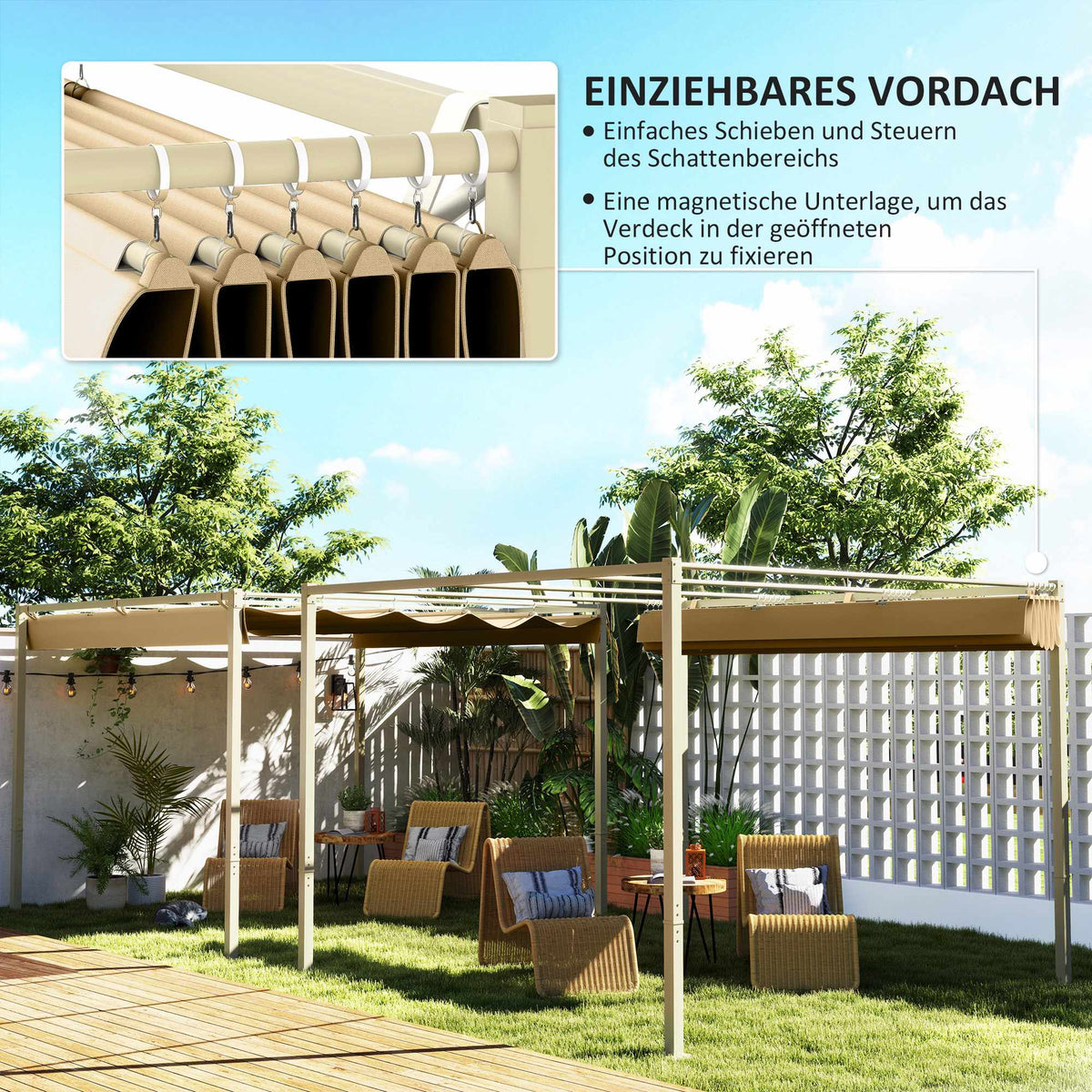 Retractable Garden Pergola, 3x3m, Khaki, UPF30+ Roof