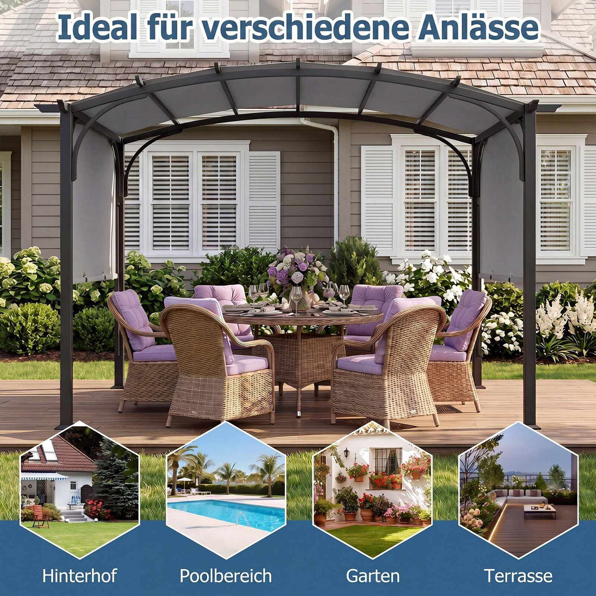 Retractable Outdoor Pergola, 305x242 cm, Grey Fabric