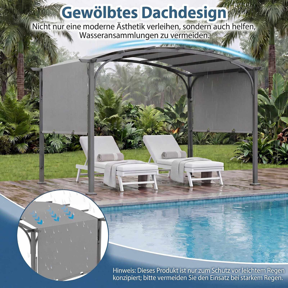 Retractable Outdoor Pergola, 305x242 cm, Grey Fabric
