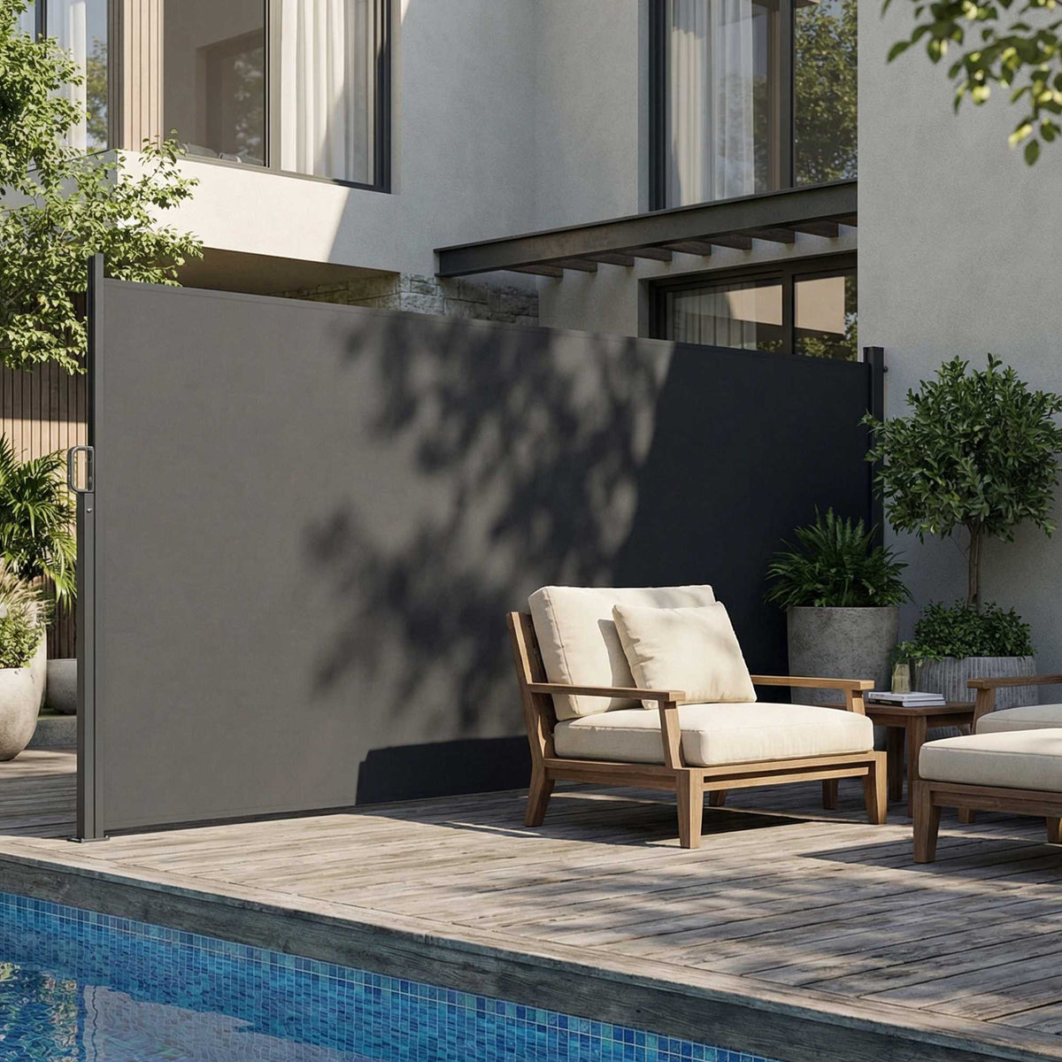 Retractable Outdoor Privacy Screen, Water-Resistant, UV 50+, 420x185 cm, Dark Grey