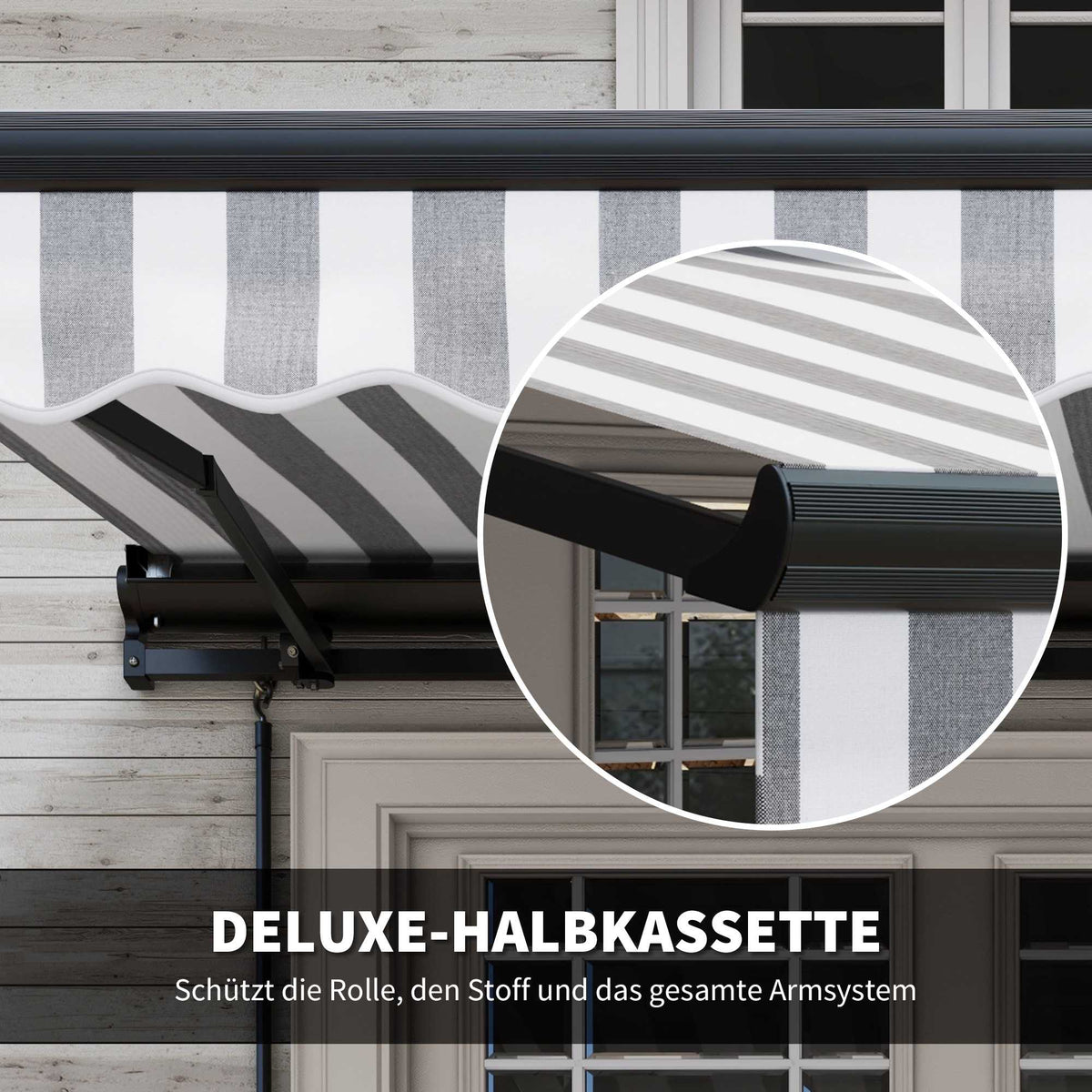 Retractable Patio Awning, Weatherproof, 395 x 250 cm, Gray/White
