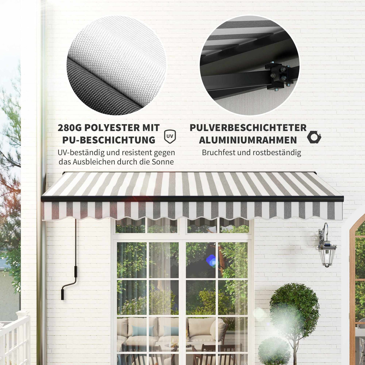 Retractable Patio Awning, Weatherproof, 395 x 250 cm, Gray/White