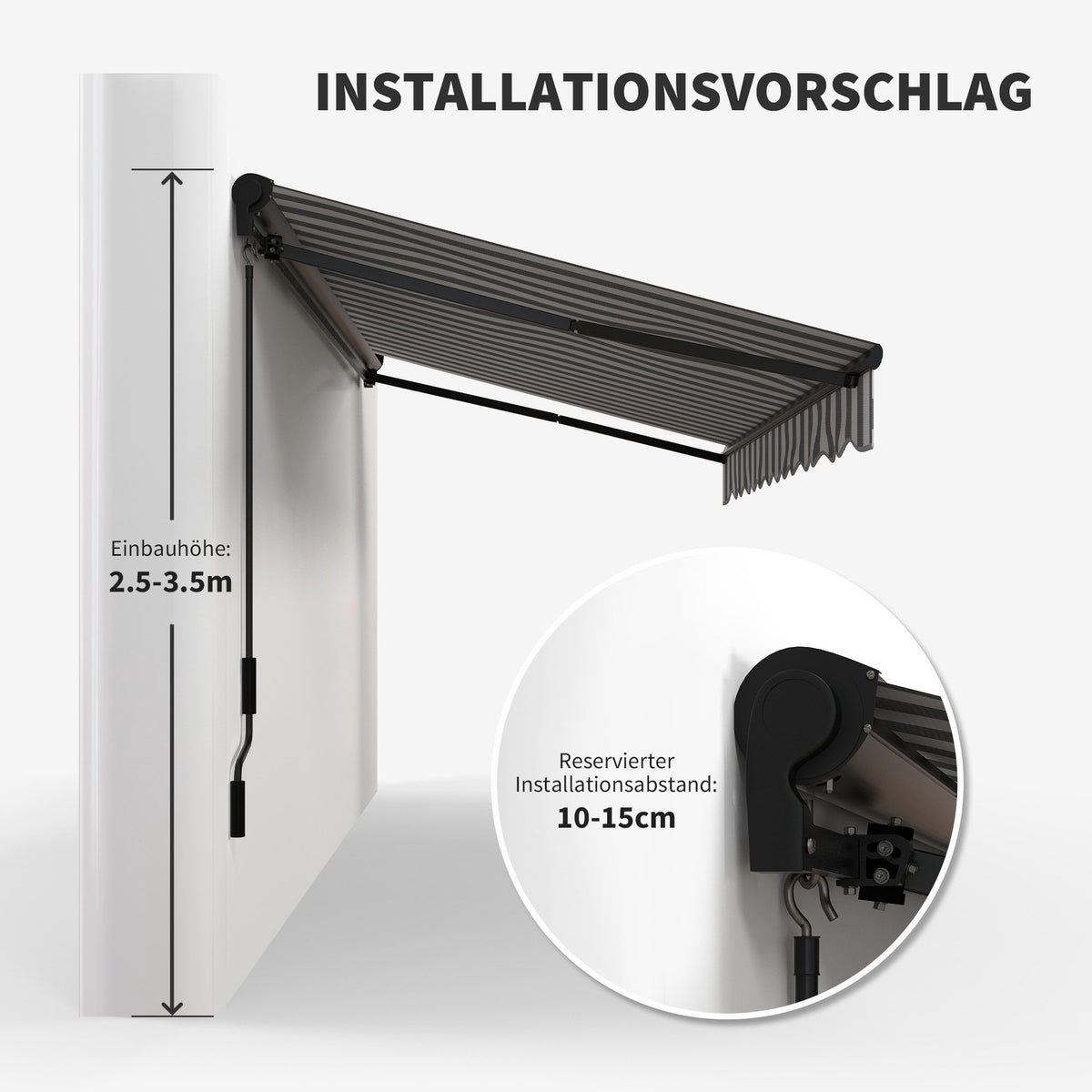 Retractable Patio Awning, Weatherproof, 395 x 250 cm, Gray/White
