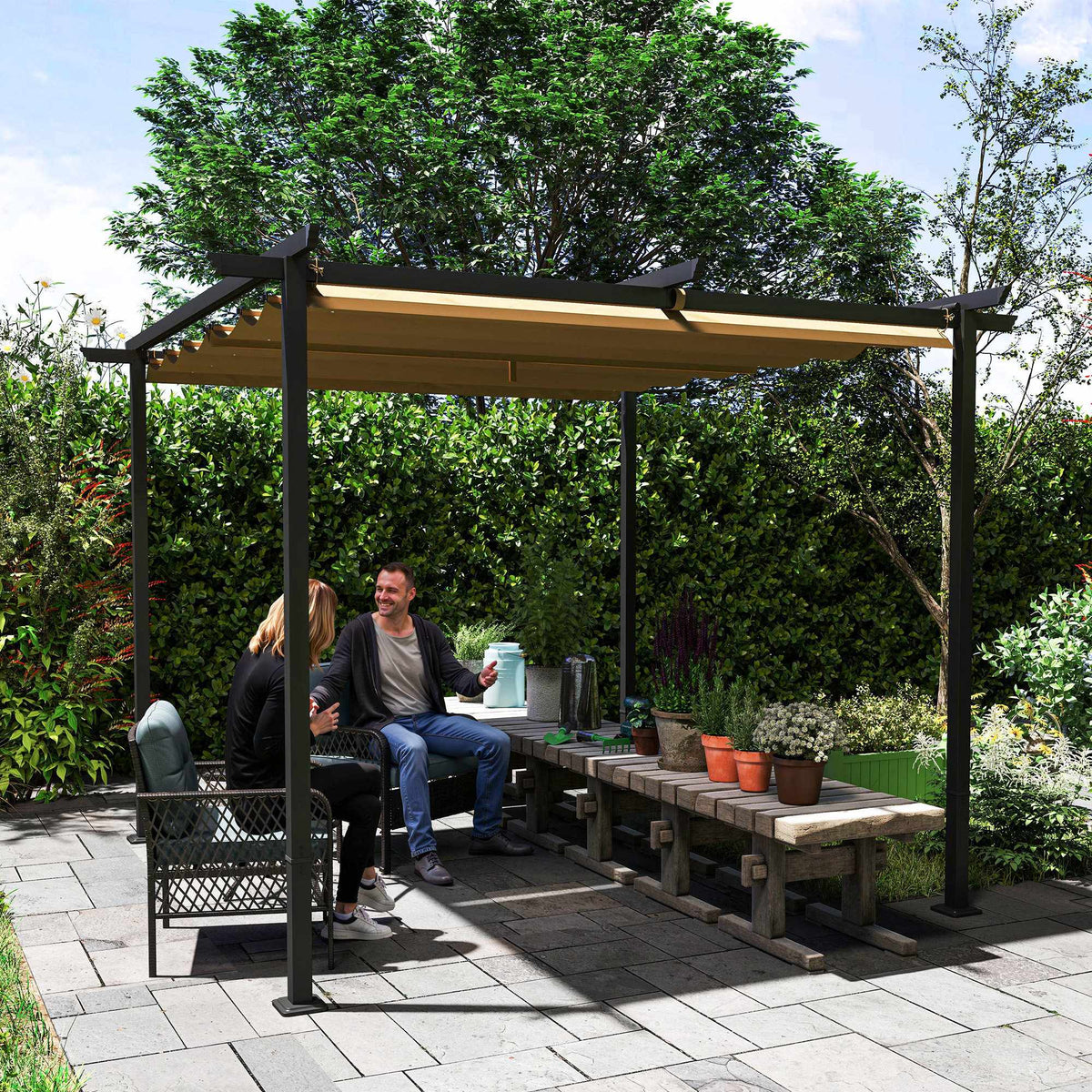 Retractable Pergola 3x3m, Metal Frame, UPF30+ Canopy