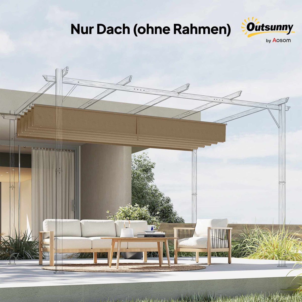 Retractable Pergola Canopy 3x3m, Brown, Polyester
