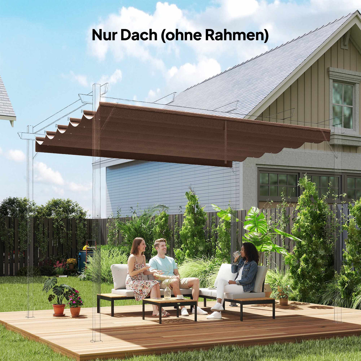 Retractable Pergola Canopy 3x3m, Weatherproof, Coffee