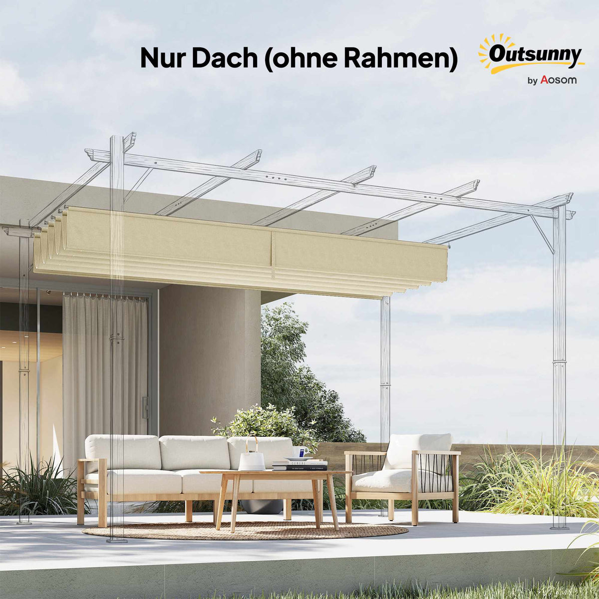 Retractable Pergola Canopy 4x3m, Cream, Weatherproof