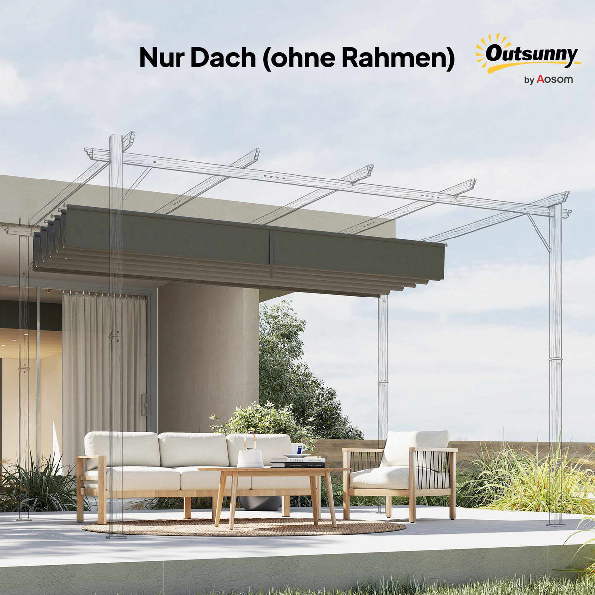 Retractable Pergola Canopy 4x3m, Weatherproof, Light Grey