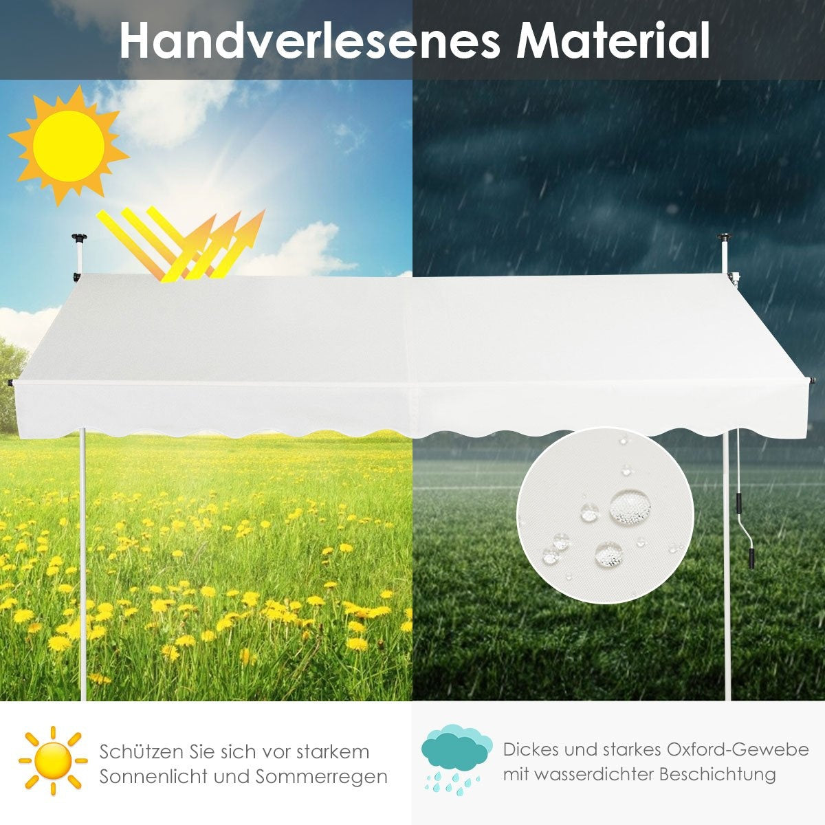 Retractable Sunshade Awning, 300 x 120 cm, Beige