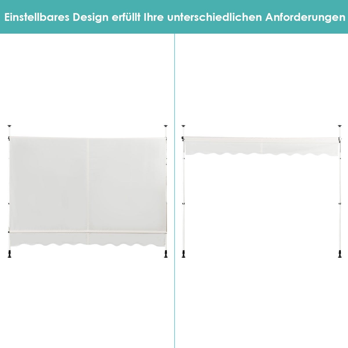 Retractable Sunshade Awning, Adjustable 250x120 cm, Beige