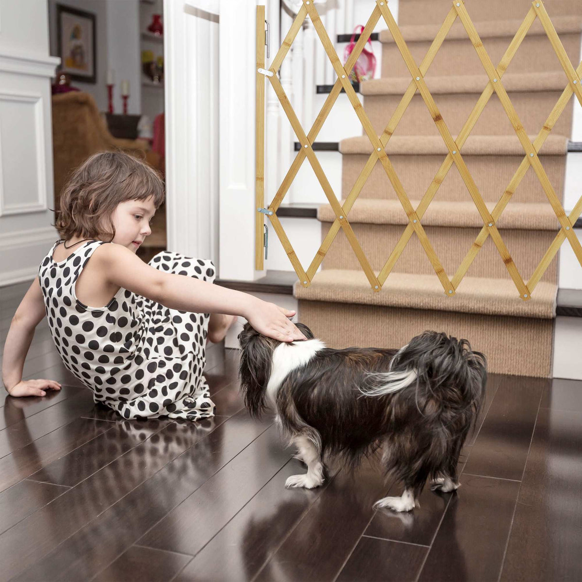 Retractable bamboo dog gate