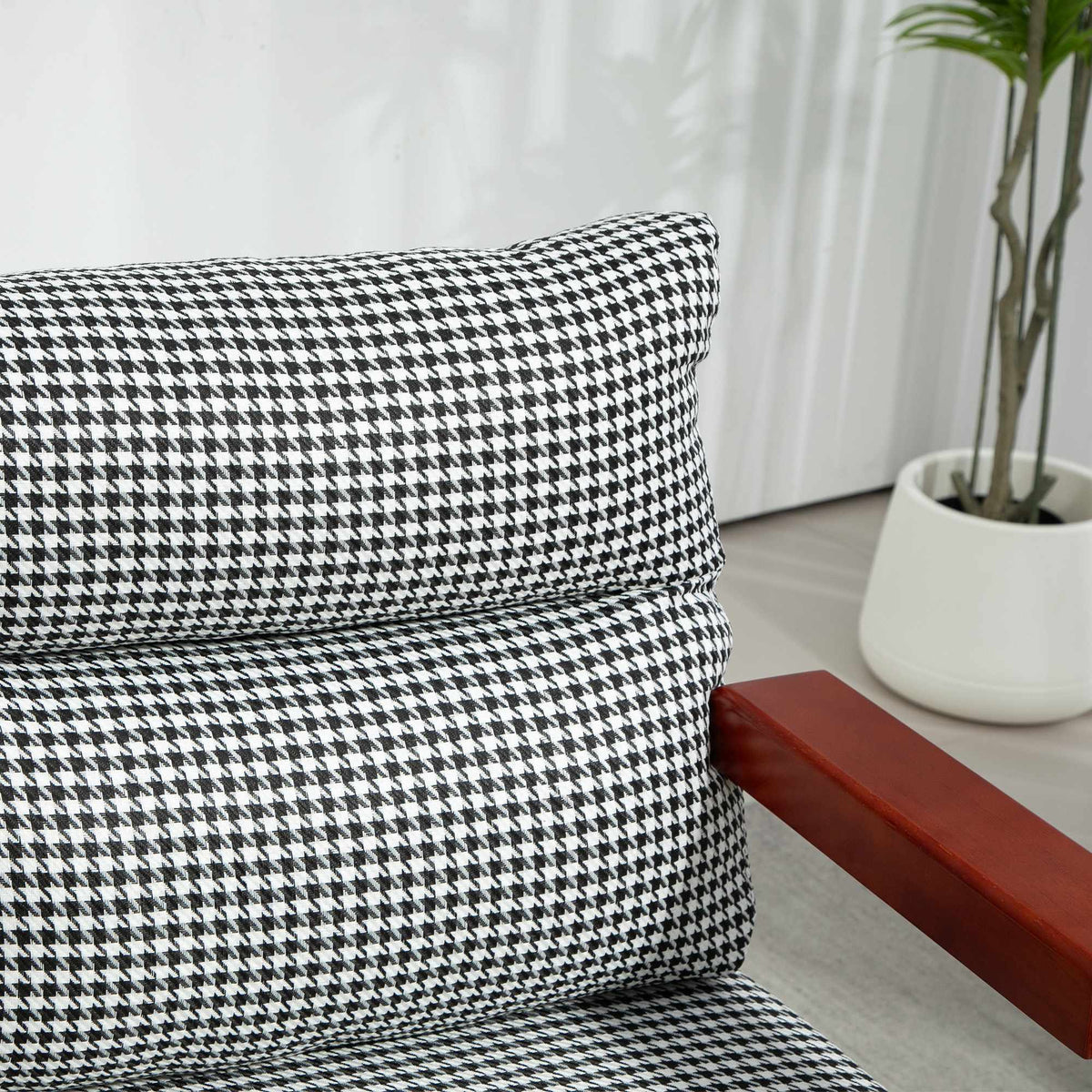 Retro Accent Chair, Houndstooth Pattern, Wood & Gold Elements