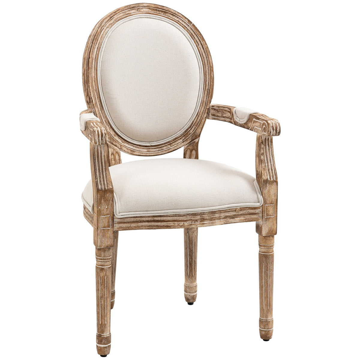Retro Dining Room Chair Upholstered Chair Armrests Rubber Wood Cream White Wood Color 56 X 55.5 X 96 Cm