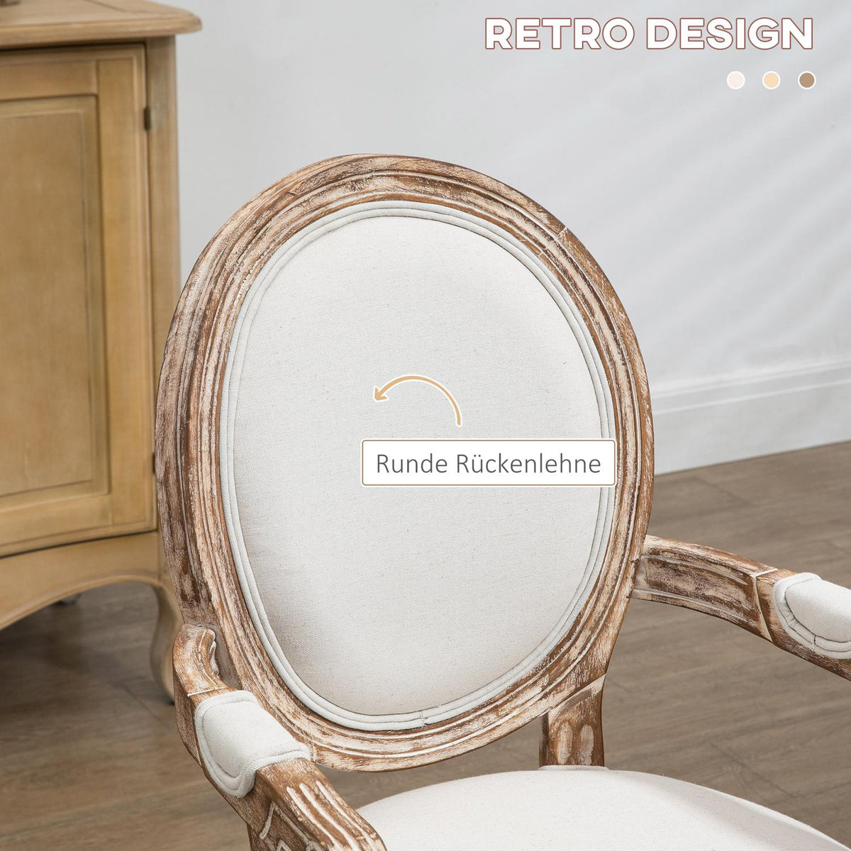 Retro Dining Room Chair Upholstered Chair Armrests Rubber Wood Cream White Wood Color 56 X 55.5 X 96 Cm
